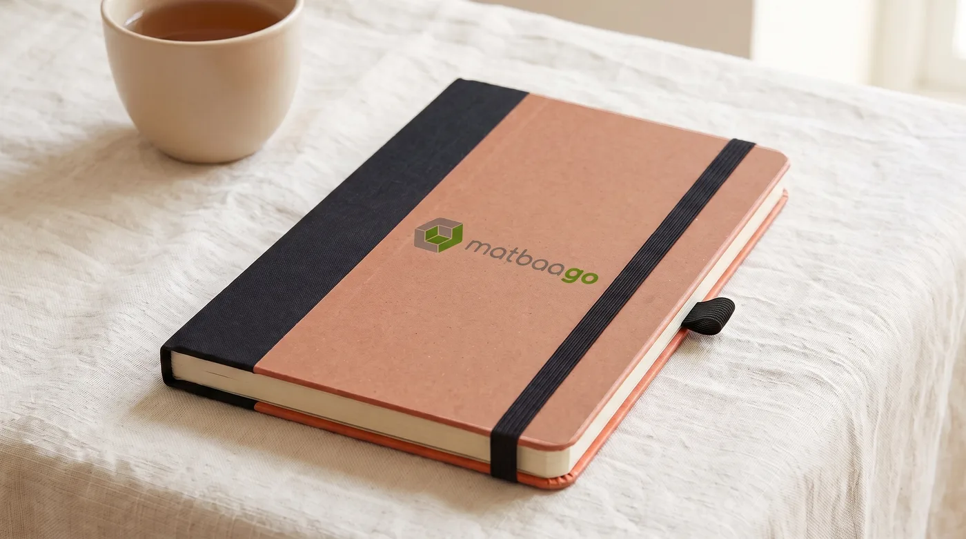 Kraft kapaklı tarihsiz defter — örnek logo uygulamasıyla