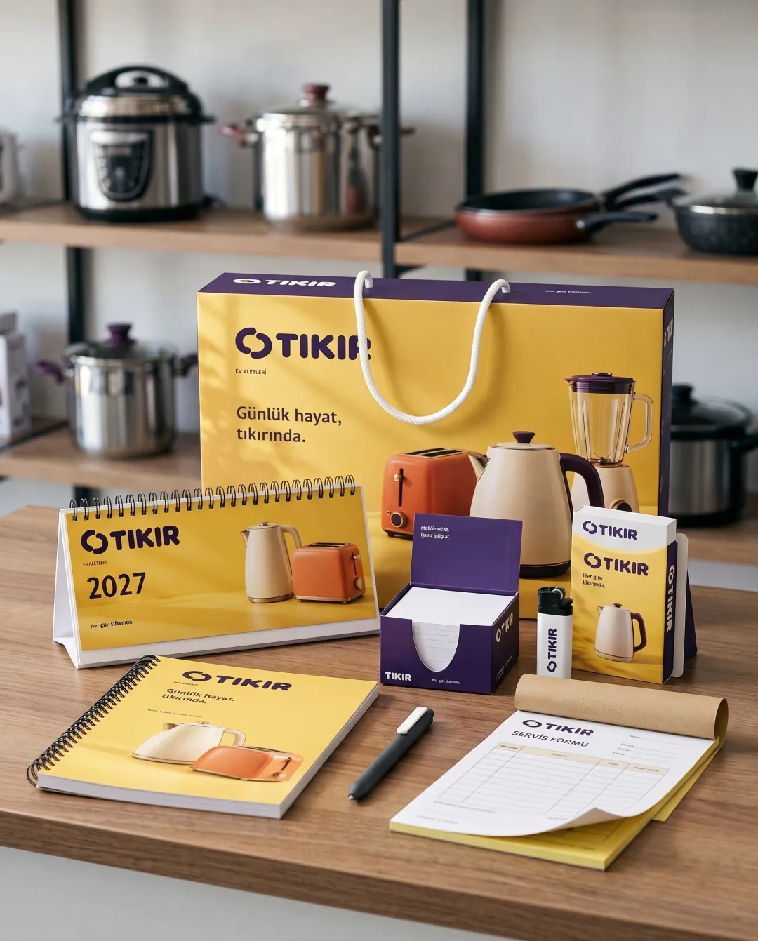 Ev aletleri firmaları için örnek yılbaşı seti: Tıkır Ev Aletleri logolu Prestij Seti Premium