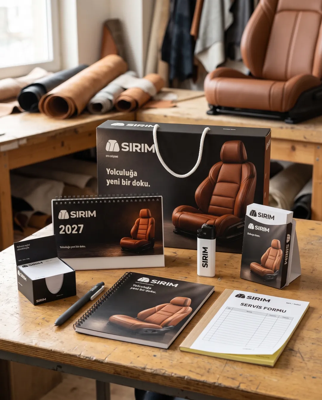 Oto döşemeciler için örnek yılbaşı seti: Sırım Oto Döşeme logolu Prestij Seti Premium