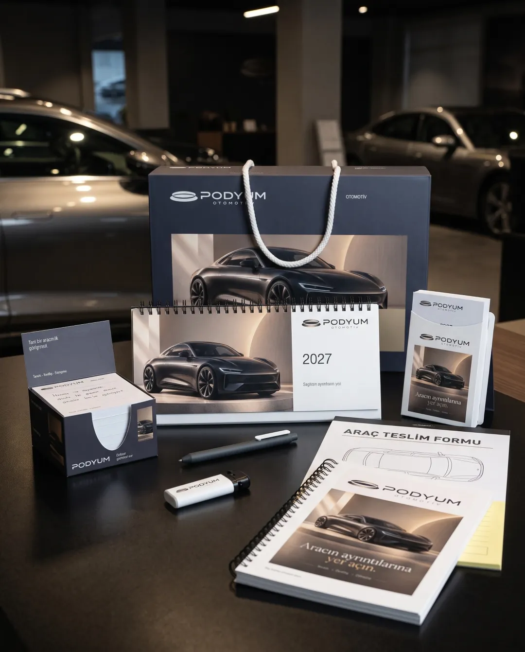 Oto galeriler için örnek yılbaşı seti: Podyum Otomotiv logolu Prestij Seti Premium
