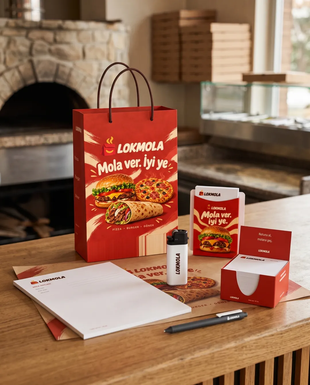 Paket servis restoranları için örnek yılbaşı seti: Lokmola logolu Hoş Geldin Seti Premium