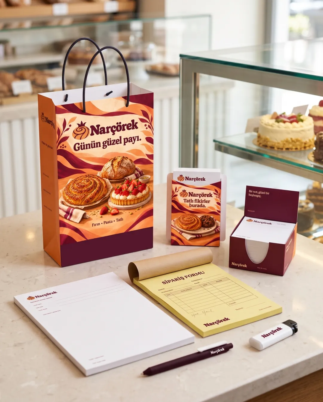 Pastane ve fırınlar için örnek yılbaşı seti: Narçörek logolu Hoş Geldin Seti Premium