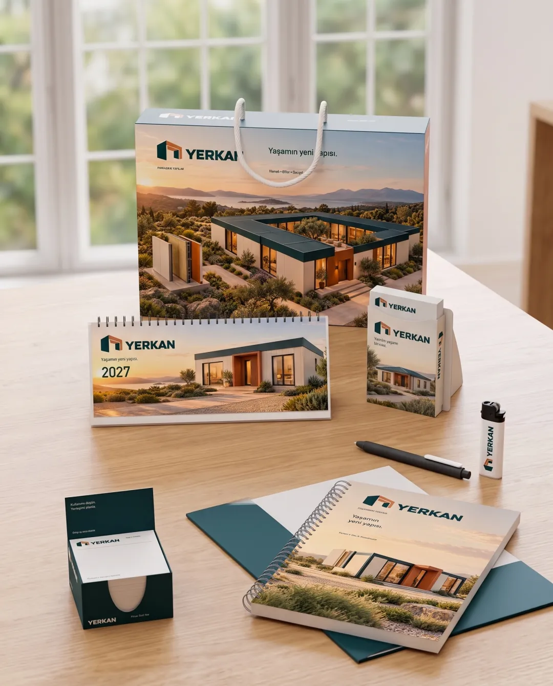 Prefabrik yapı firmaları için örnek yılbaşı seti: Yerkan Prefabrik logolu Prestij Seti Premium