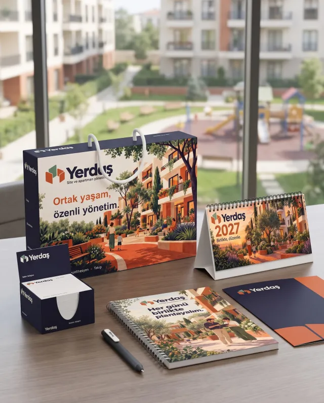 Site Yönetimi: örnek firmanın logolu seti kendi işyerinde