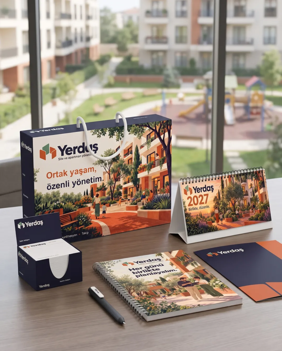 Site yönetim firmaları için örnek yılbaşı seti: Yerdaş Yönetim logolu Marka Seti Premium