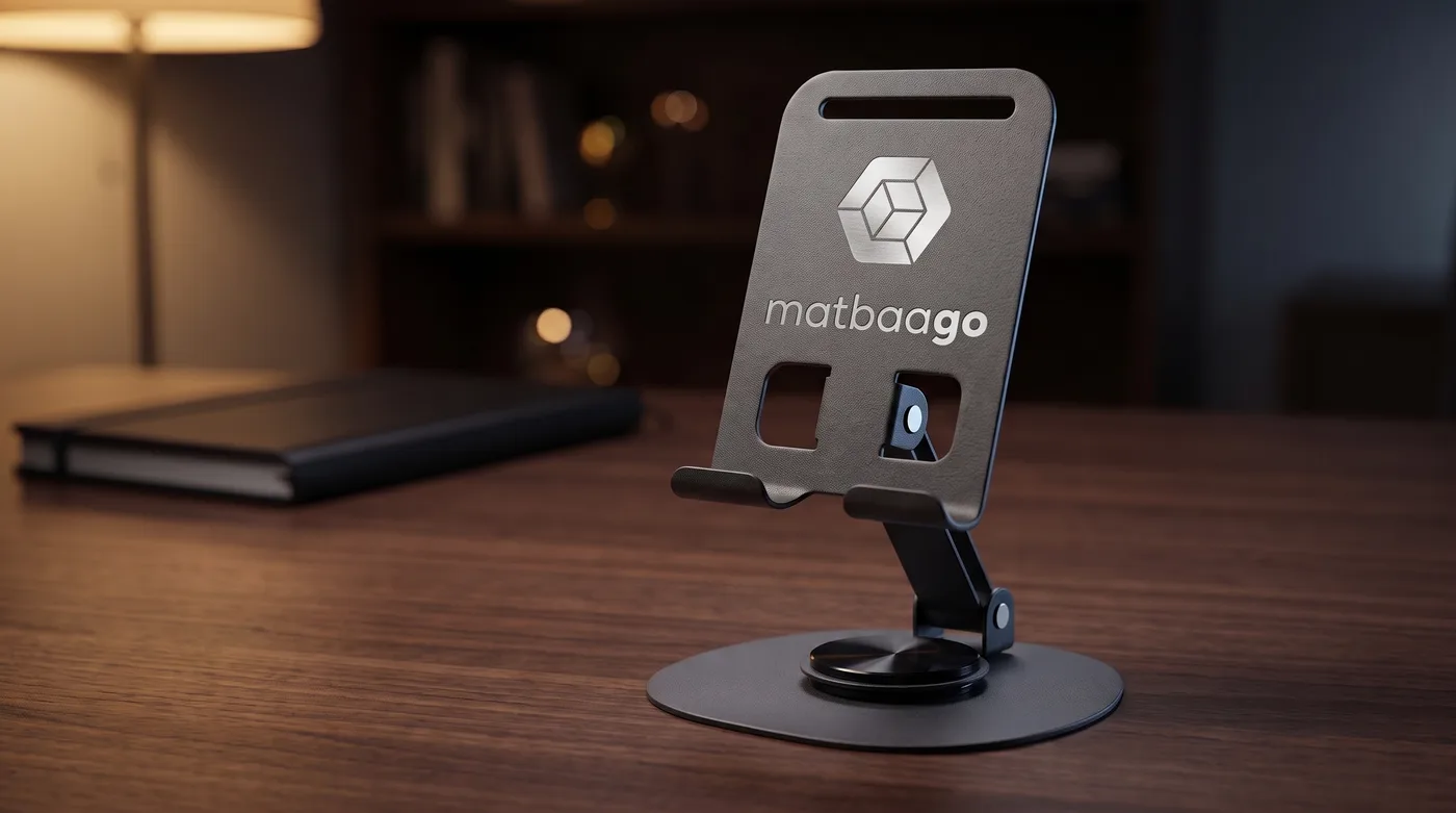 Ayarlanabilir masa telefon standı — örnek logo uygulamasıyla