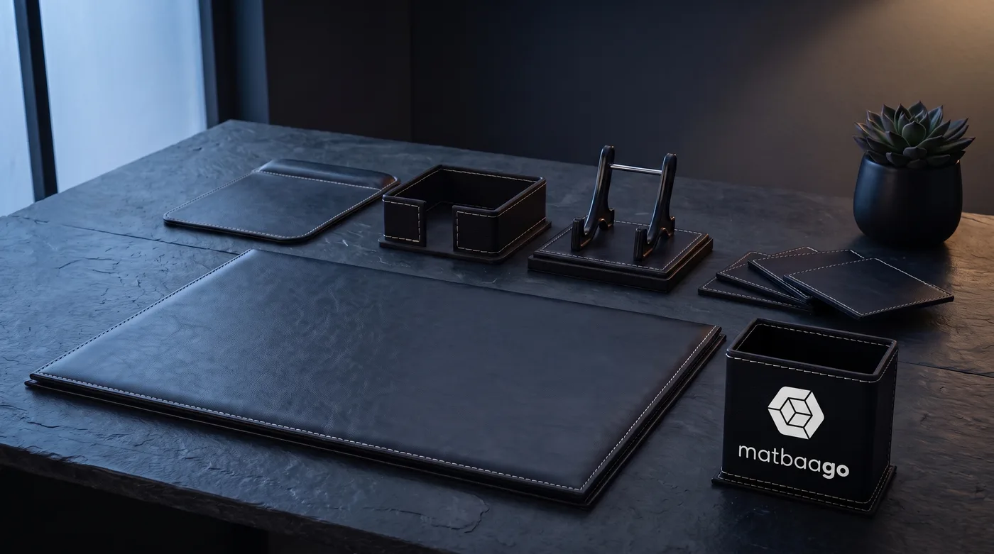 Mousepadli 9 parça masa takımı — örnek logo uygulamasıyla
